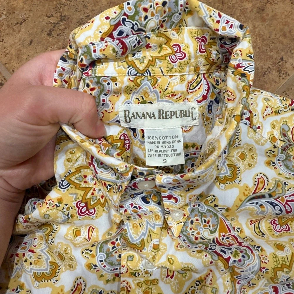 VTG Banana Republic Button Down Shirt Mens S Paisley Y2k Preppy Multicolor‎